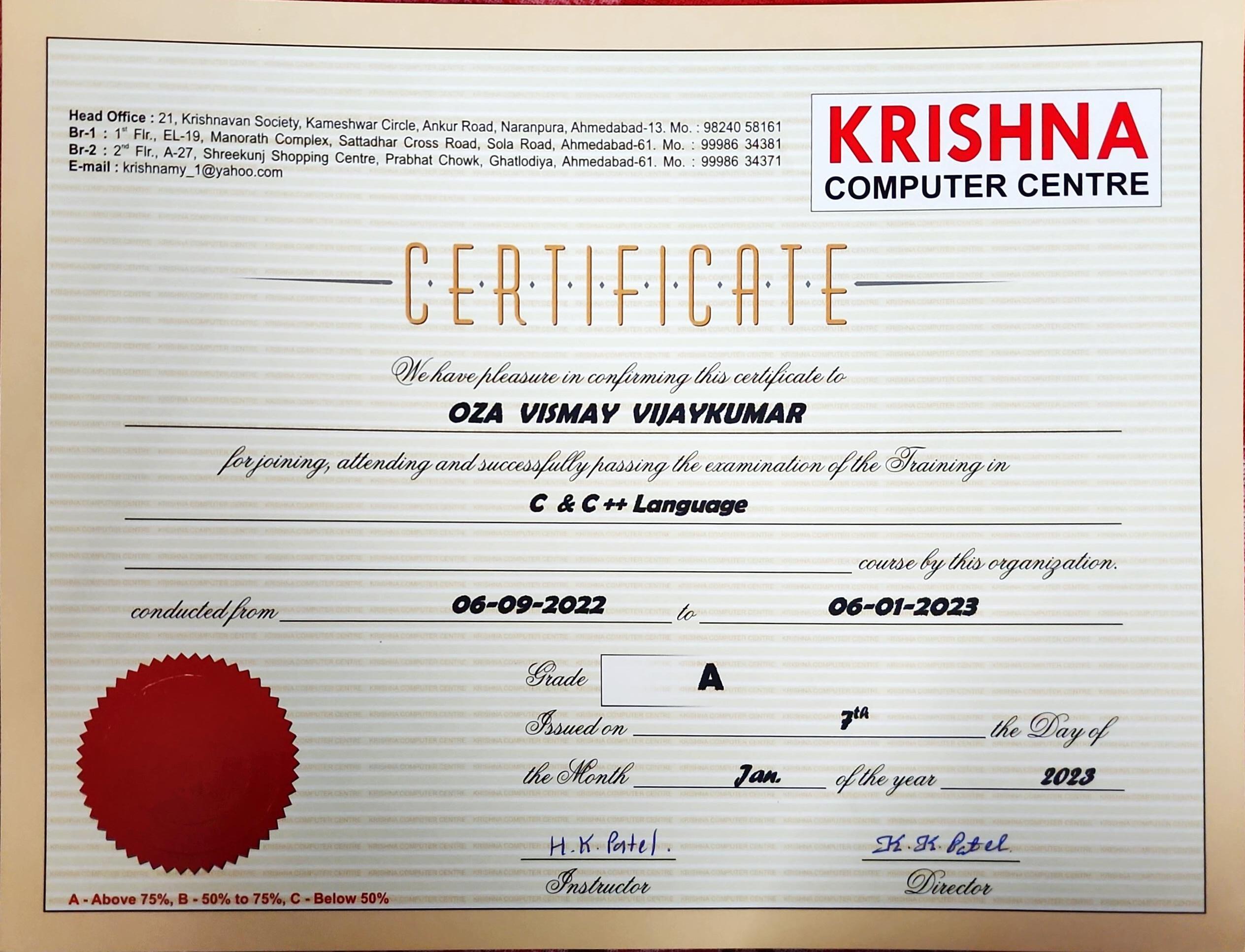 C&C++ Course Completion, KICT