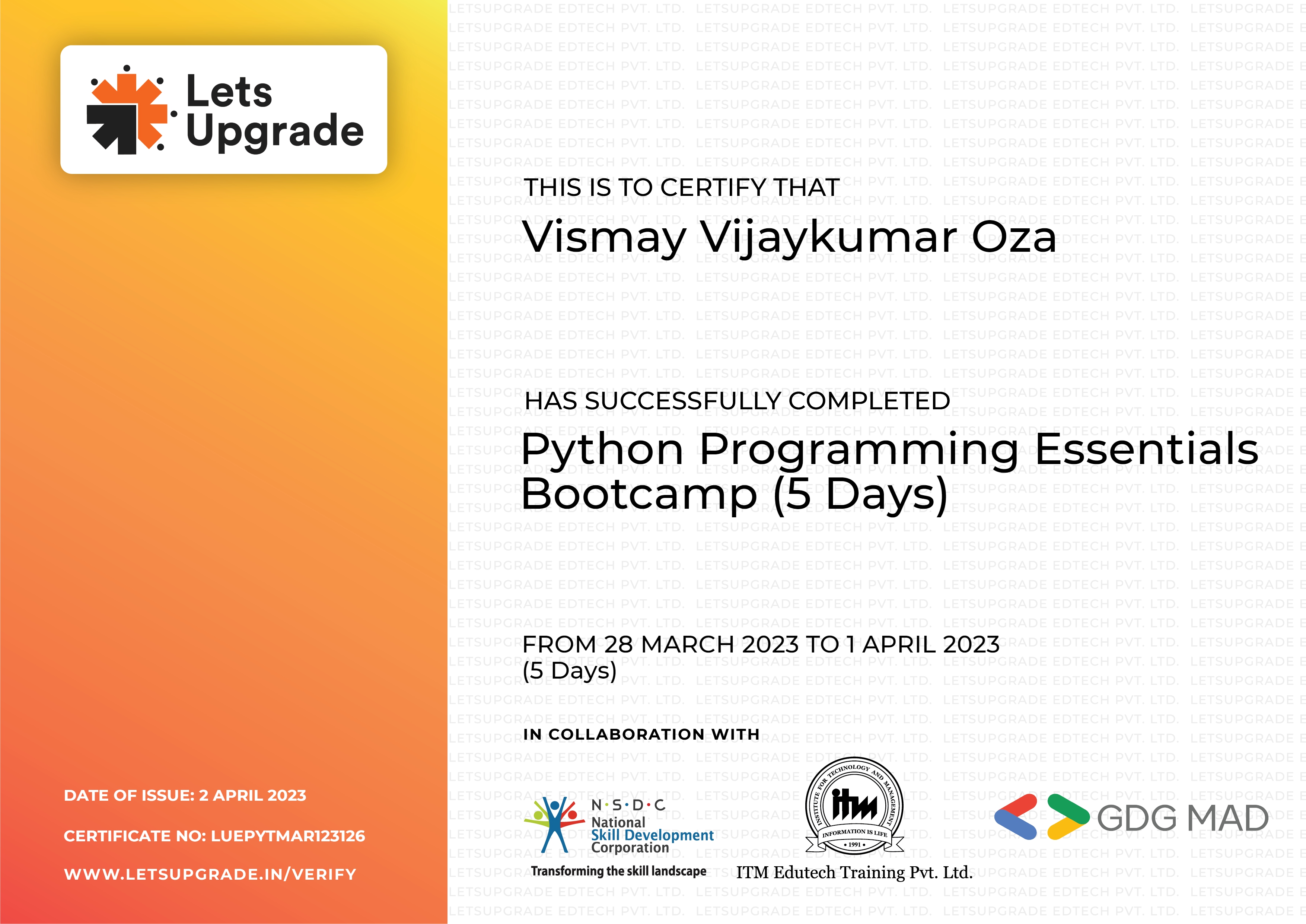 Python Essentials Bootcamp, LetsUpgrade